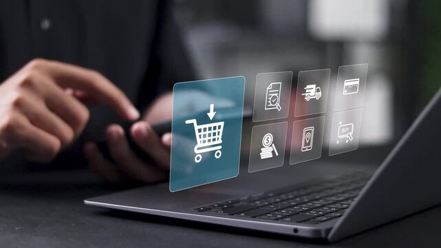 Online Shopping concept. Add to cart internet web store buy online. online shopping service with convenient home delivery options. - Powered by Adobe