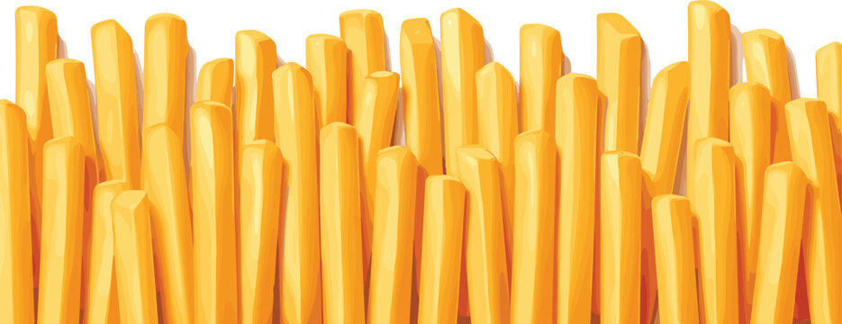 Crispy golden french fries vector illustration, deep fried potato sticks, fast food snack, realistic fried potato design, isolated on white background