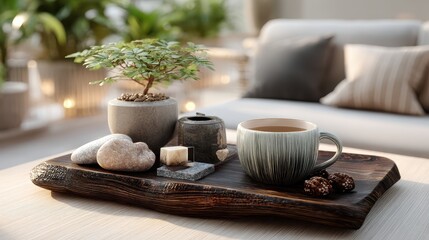 Spring flowers in vase with ceramic jugs and books on table in light hues