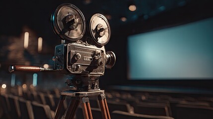 Fototapeta premium Vintage projector in a dark theater.