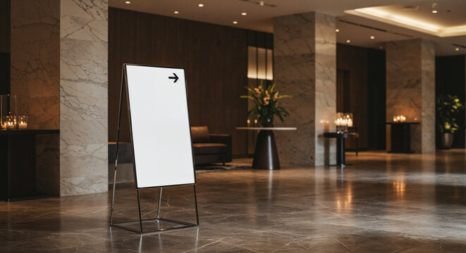 Blank Directional Sign in Modern Hotel Lobby