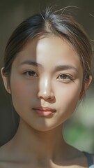Fototapeta premium Close-Up Portrait of a Woman with Natural Beauty
