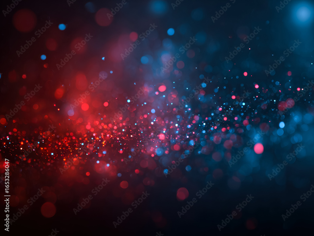Poster dynamic bokeh effect with vibrant red and blue light particles
