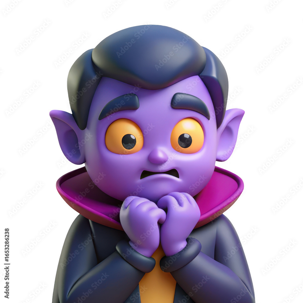 Poster 3d cartoon vampire character with worried expression isolated on transparent background