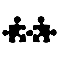 Two black jigsaw puzzle pieces linking together as a solution concept