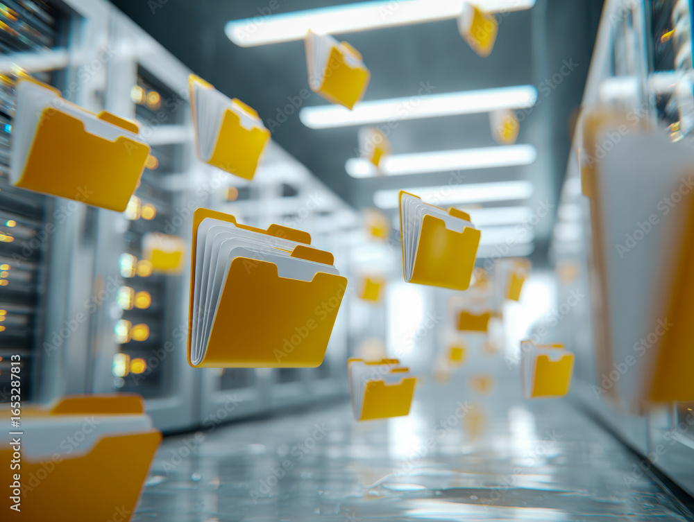 Poster digital data transfer with floating folders in a data center