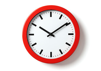 Red framed clock face with black hands time white