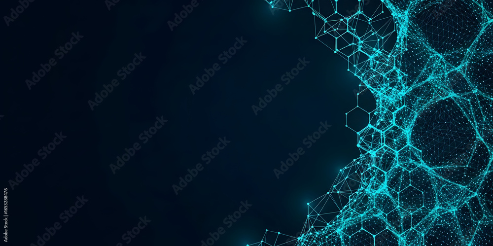 Aufkleber abstract glowing blue network of interconnected nodes and lines on dark background