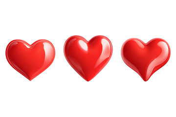 3 red hearts in different shapes, vector illustration on  isolated on a transparent background in PNG format.
