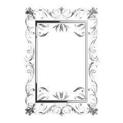 Silver ornamental rectangle frame. Elegant vintage border design. Isolated on transparent background, png