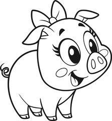 Pig cartoon vector drawing for coloring page