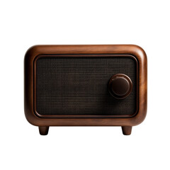 Vintage wooden radio with knob and mesh front displaying retro design