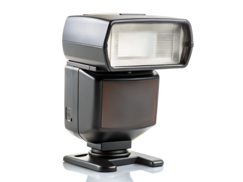 Camera flash unit with stand isolated on transparent background