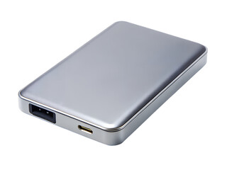 Portable external hard drive for data backup and storage, isolated on transparent background