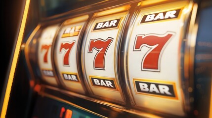 Three slot machine reels displaying triple sevens, representing luck and winning.
