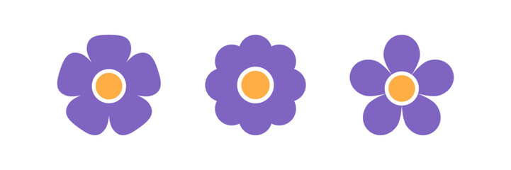 Purple color flower icons on white background. Vector illustration
