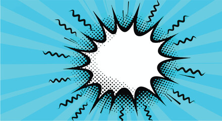 Comic explosion with a blue backdrop and halftone effect for a dynamic design element.