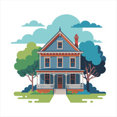 Naklejka premium illustration of a house with a tree
