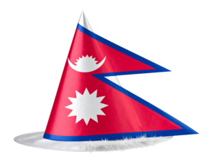 Nepali Patriotic Top Hat in Red and Blue with Sun and Moon Emblem, Isolated