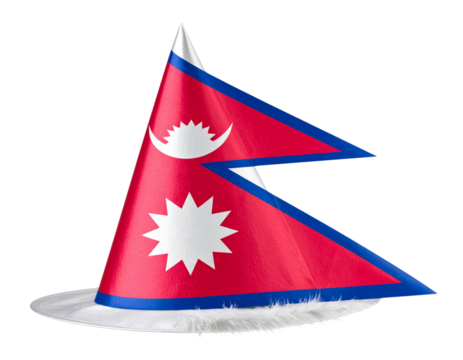 Nepali Patriotic Top Hat in Red and Blue with Sun and Moon Emblem, Isolated - Powered by Adobe