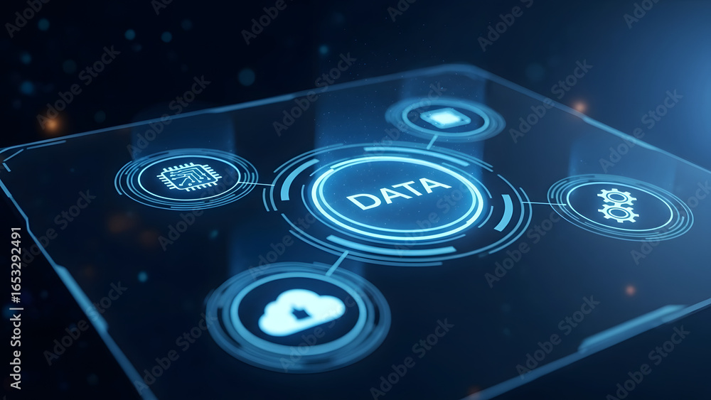 Aufkleber futuristic holographic interface displaying data and network connections