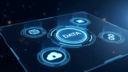 Futuristic holographic interface displaying data and network connections