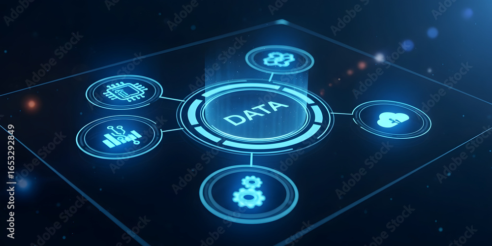 Poster digital data flow and connectivity in futuristic technology interface