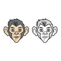 Monkey Face Vector Illustration in Color and Black Outline Style pop art halftone