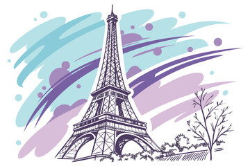 Illustration of the eiffel tower in paris, france isolated on white background