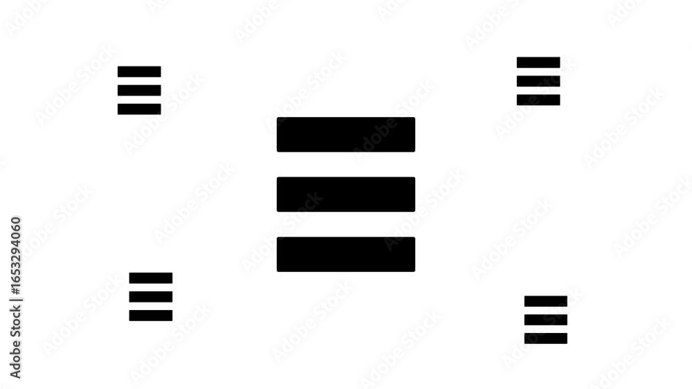 Poster zoom in and out animation the identity symbol. large black symbol in the center and four small symbo