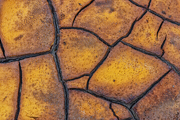 Macro View of Cracked Ochre-Colored Surface