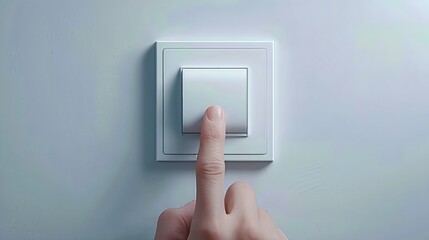 A smart light switch with an occupancy sensor is approached by a fingertip, set on a clean matte wall.