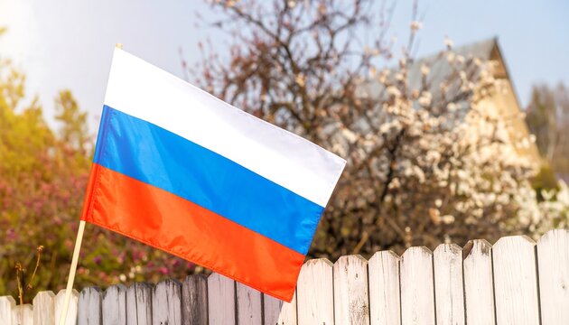 Russian flag waving in spring breeze