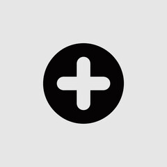 Obraz premium Minimalist, stylized, solid glyph style logo of a plus sign in a black circle, in vector format. minimal logo mark, black on a white background