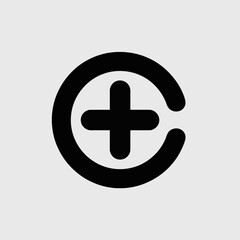Obraz premium Minimalist, stylized, solid glyph style logo of a plus sign in a black circle, in vector format. minimal logo mark, black on a white background