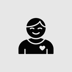 Minimalist, solid glyph style emoji depicting the head and shoulders of a person, in vector format. minimal logo mark, black on a white background