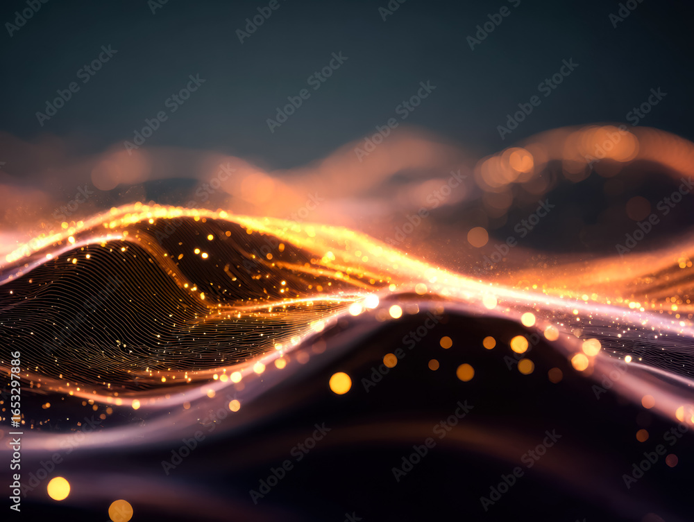Poster Abstract digital wave with glowing particles and flowing energy patterns