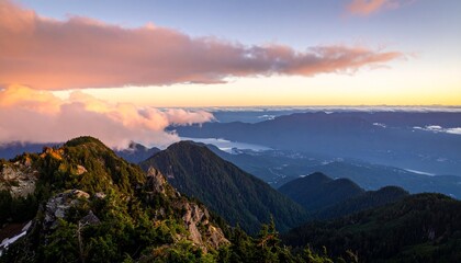 Majestic mountain sunrise panorama with ample copy space for your mockup design