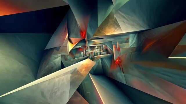 Exploration of abstract fourth dimension through vibrant geometric patterns and luminous colors creating an immersive visual experience in an imaginary space