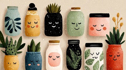 Facial mask graphics with sheet masks, jars, and spa icons in clean vector format, perfect for skincare packaging and beauty content