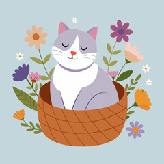 Vector art of a cat in a flower basket
Illustration 