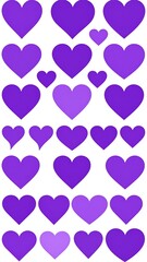 A vertical arrangement of hearts in shades of purple