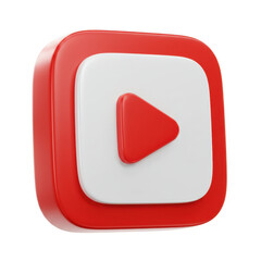 Red and white play button isolated on transparent background