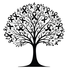 Obraz premium A tree with many awareness ribbons on its branches and leaves