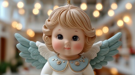 Fototapeta premium retro Angel Brings Festive Cheer And Hope Precious Vintage Porcelain Angel Shines With Beauty