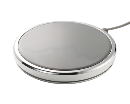 Modern wireless charging pad for smartphones, isolated on transparent background