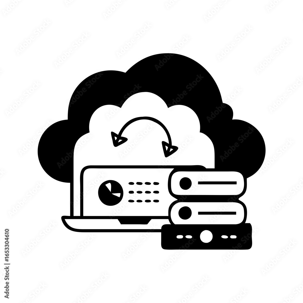 Aufkleber vector art of cloud computing and data storage with servers and laptop icon