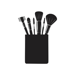 Black makeup brushes in holder mascara wand powder brush