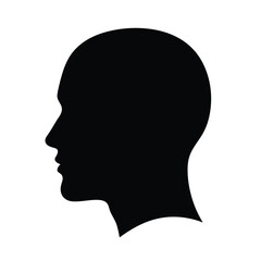 Black silhouette of a human head in profile view on white background