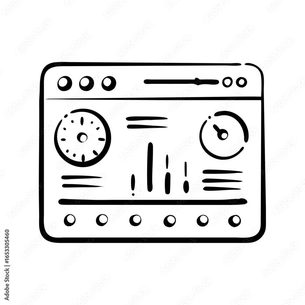 Poster vector art of handdrawn control panel interface with gauges, dials, and buttons icon